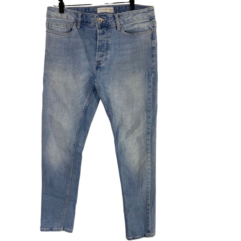 Topman Jeans Mens W32 L30 Blue Excellent Stretch Skinny Light Wash 69A03TLST